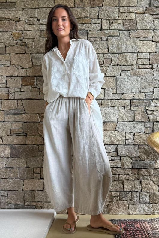 Frame Cotton Vintage Wash Barrel Pant Stone